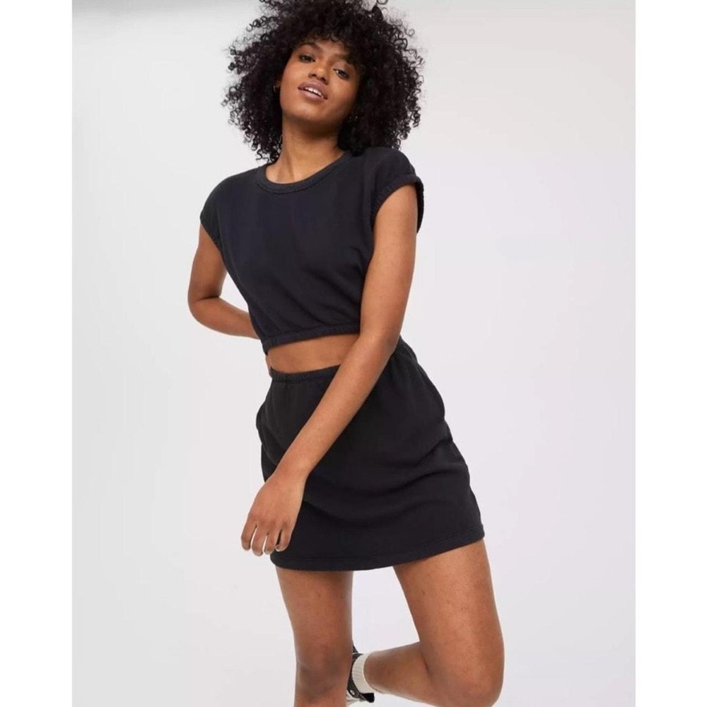 Aerie Offline Black Weekend Fleece Cut-Out Dress